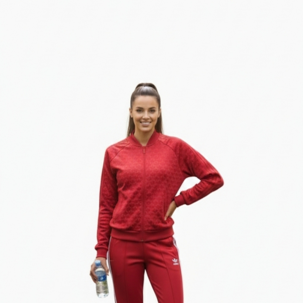 Adidas Red Track Jacket Geometric Pattern Size La… - image 1